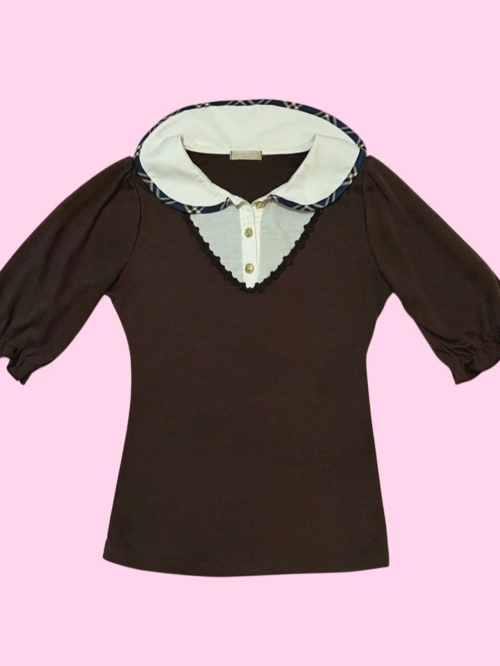 Brown & White Puff Sleeve Top Axe Femme